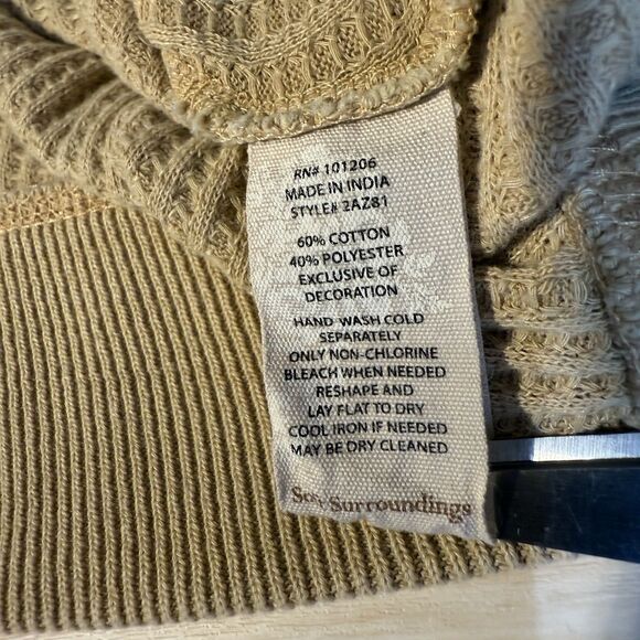 Soft Surroundings Womens L Tan Autumn Waffle Knit Tunic Top Thermal Pocket Boho - Picture 9 of 12